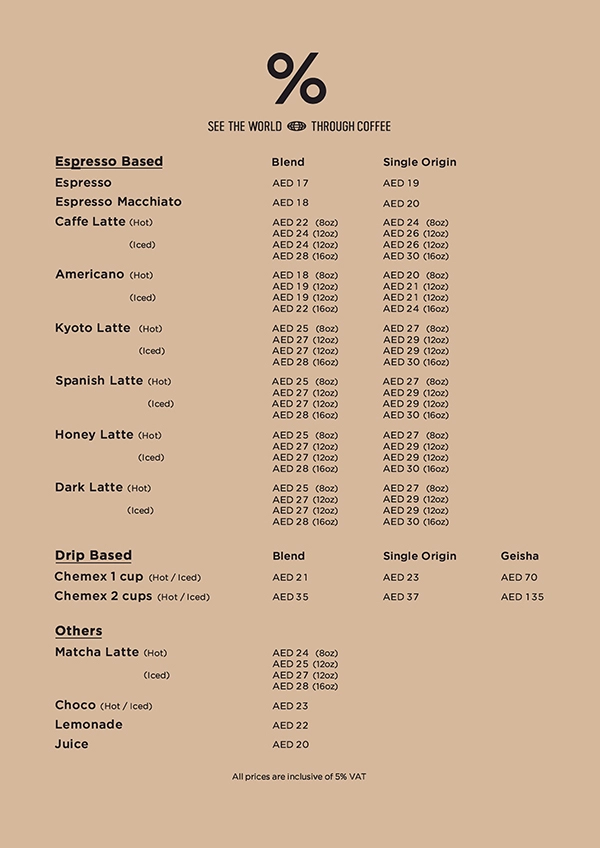 Arabica menu