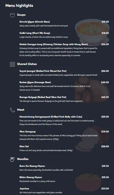 Bornga Menus