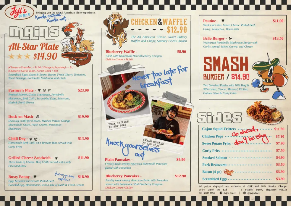 Joji diner menu