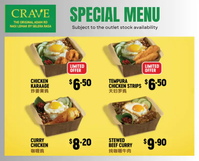 Crave nasi special menu and prices