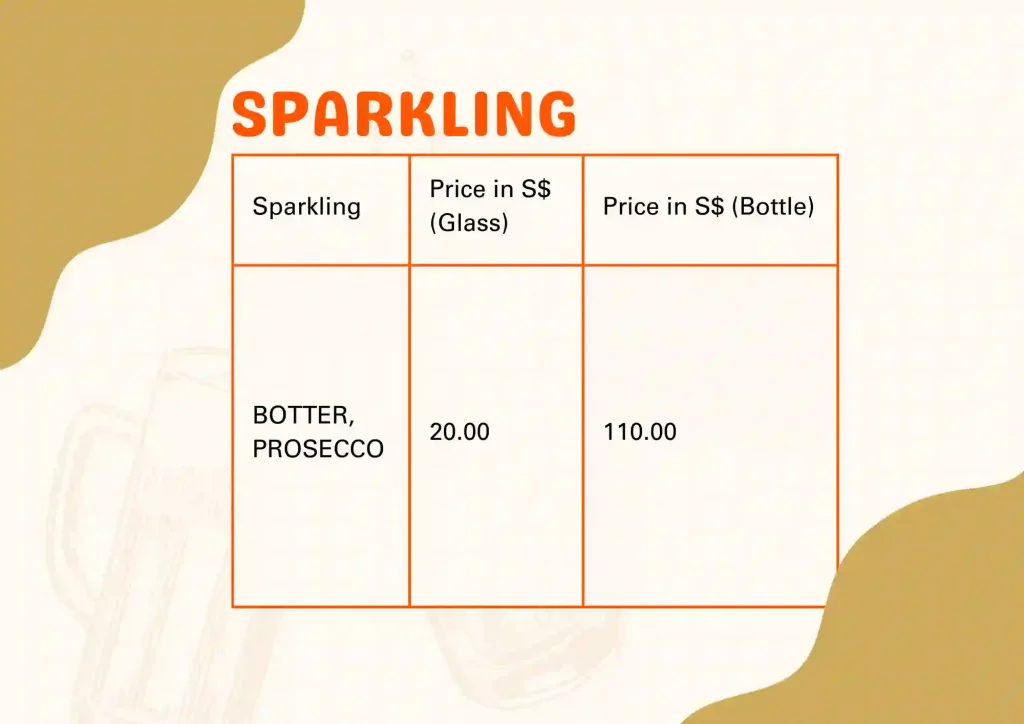 Sparkling menu and prices 