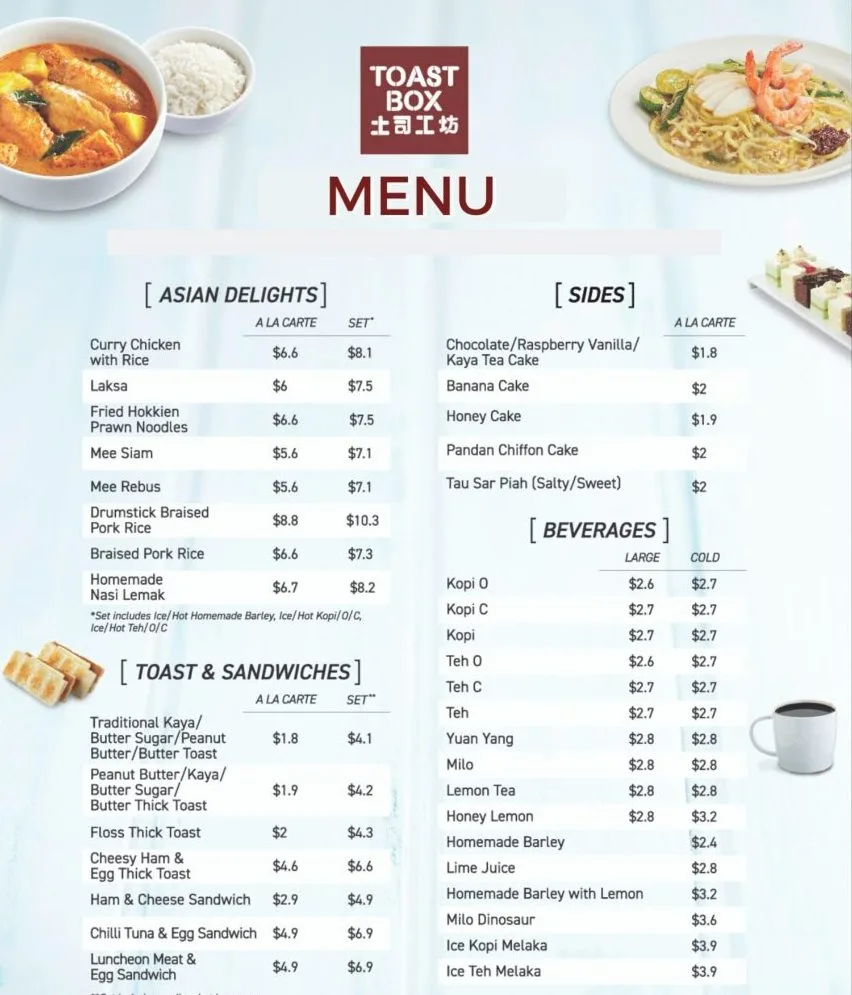 Toast box menu