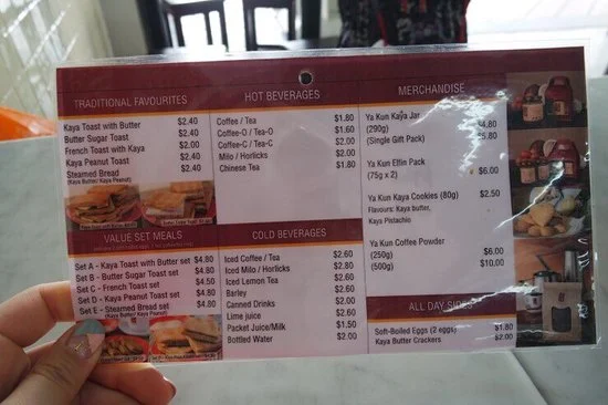 YA KUN KAYA TOAST MENU