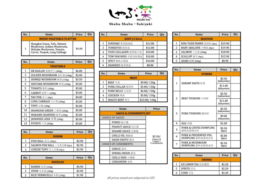 shabu sai menu singapore