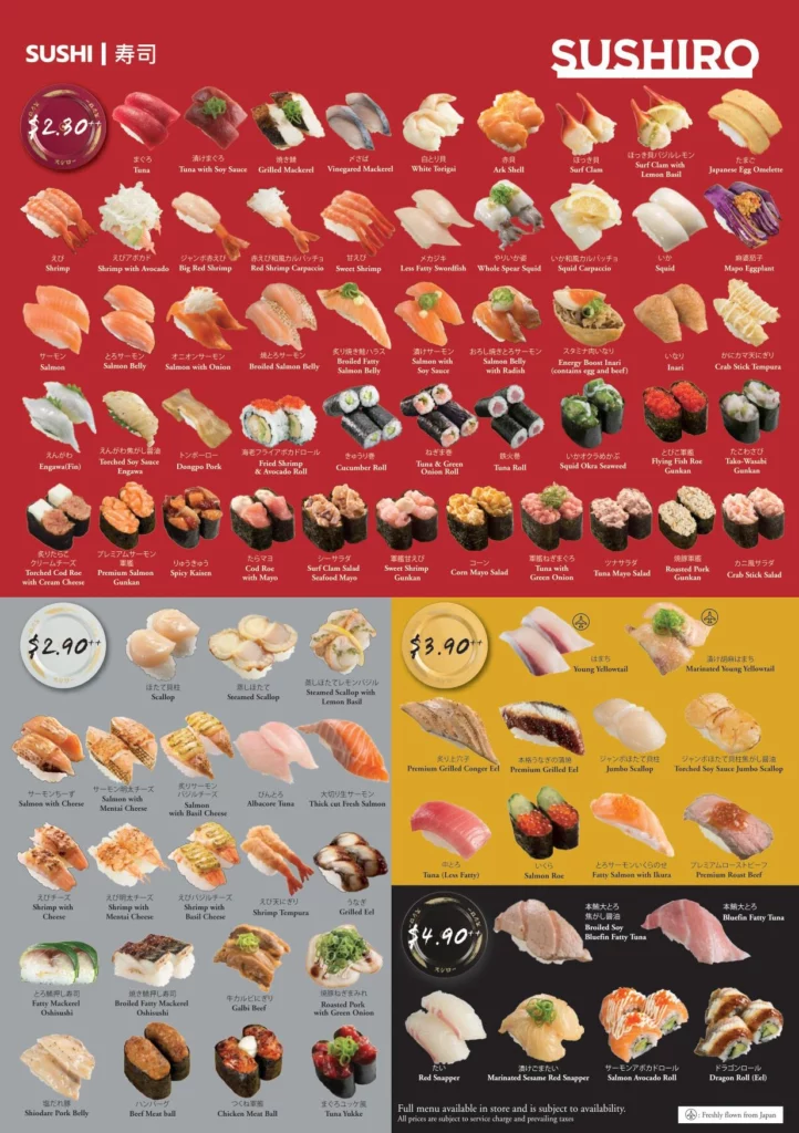 Sushiro complete menu