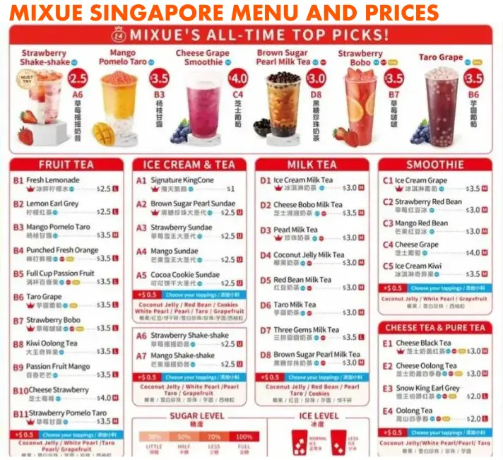 Mixue Singapore Menu and Prices