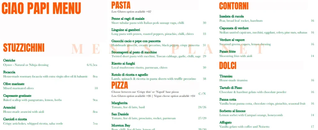 ciao papi menu