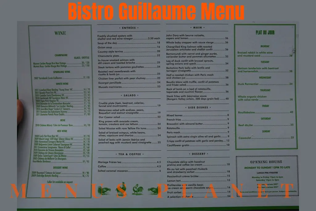 Bistro Guillaume Menu